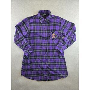 Lauren Ralph Lauren Purple Plaid Flannel Chambray Embroidered Sleepwear Top Med.